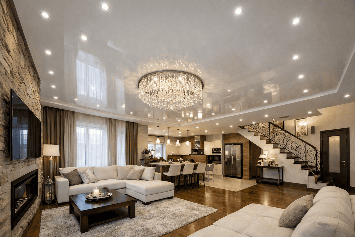 натяжной потолок с точечными светильниками с точечными светильниками