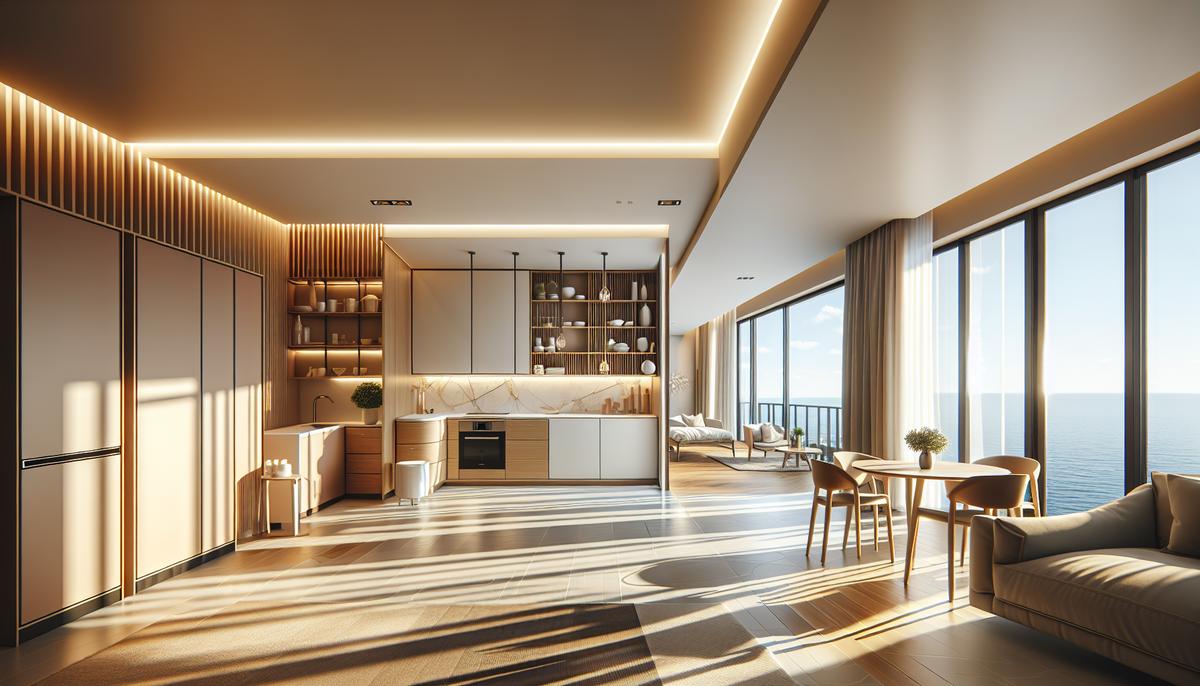 Интерьер современной студии в Батуми с видом на море