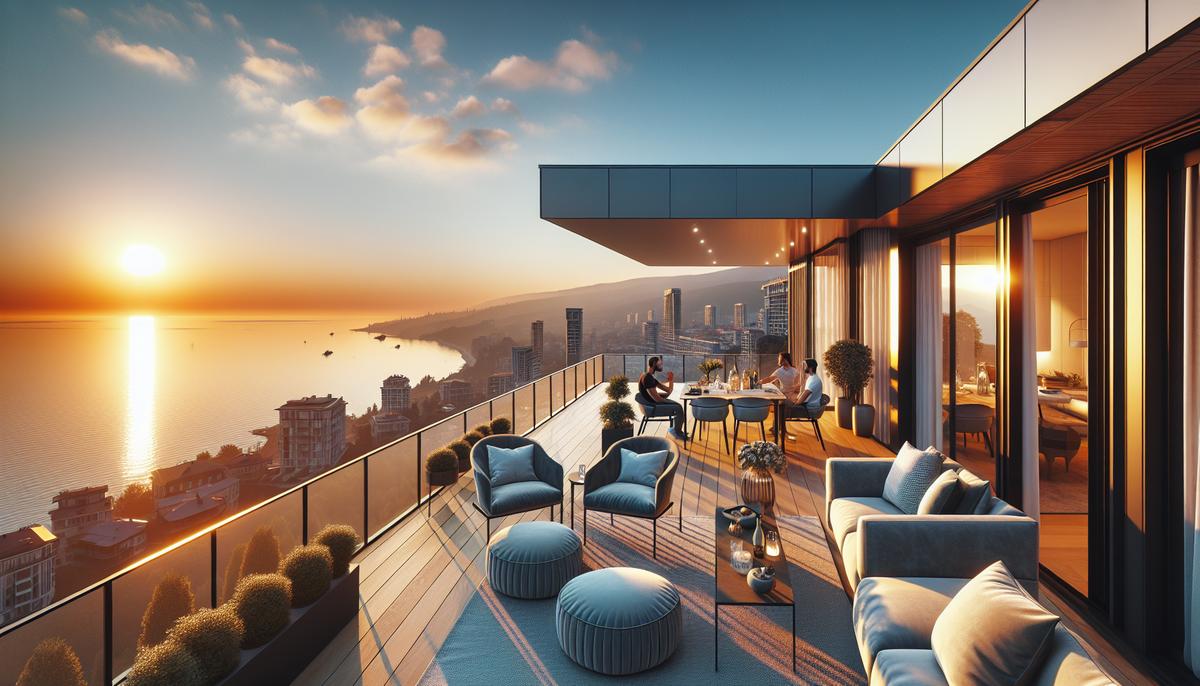 Пентхаус с террасой и видом на море в Батуми на закате