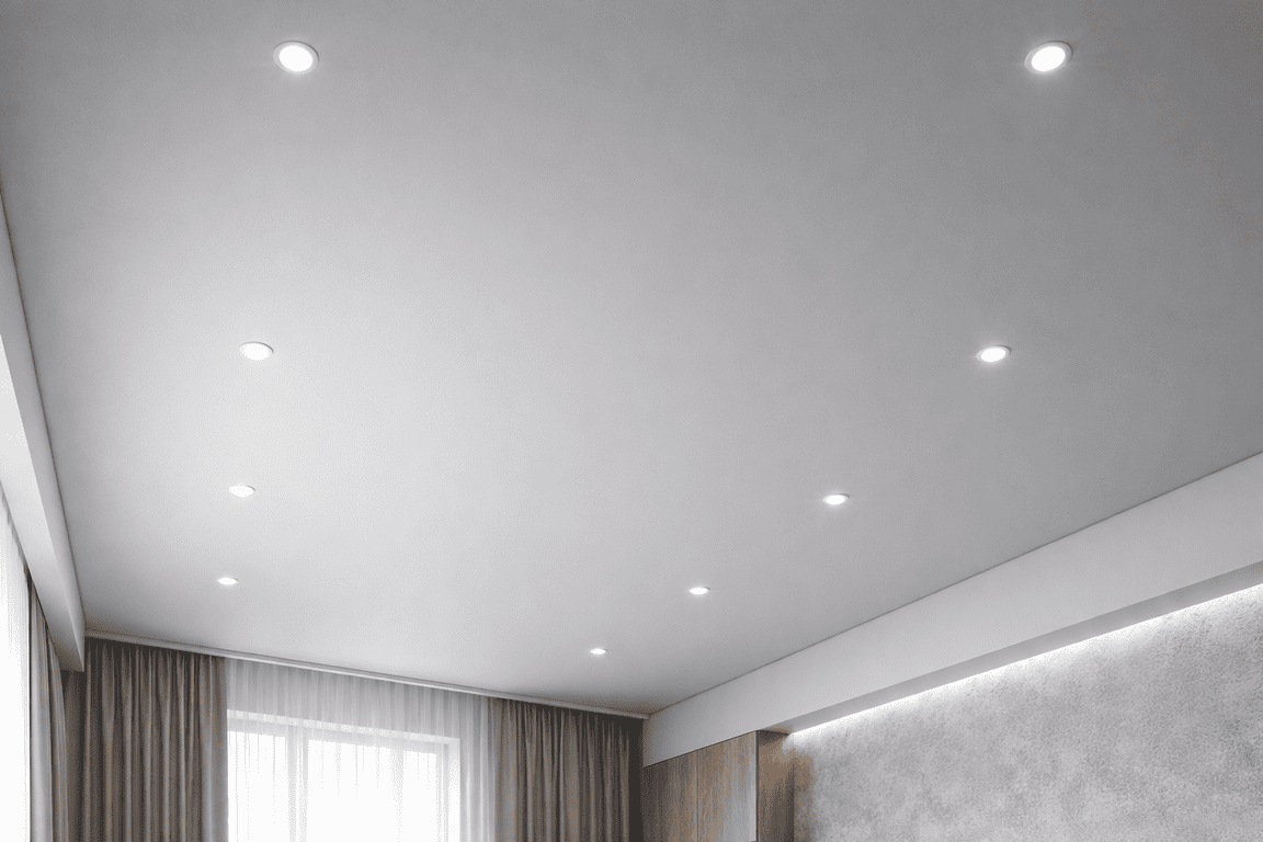 натяжной потолок с точечными светильниками с точечными светильниками