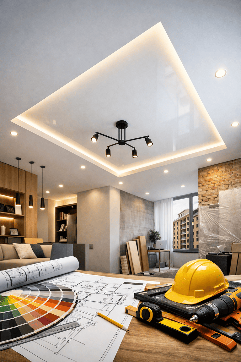 натяжной потолок с точечными светильниками с точечными светильниками