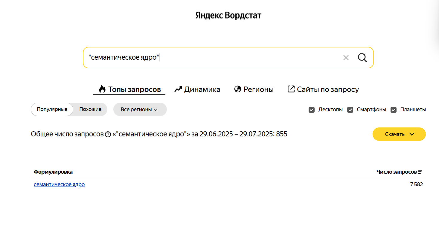 Wordstat для сбора семантики