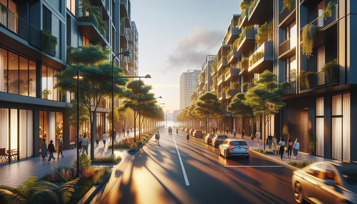 Вид на жилой квартал Батум с зелёными улицами и морем на горизонте