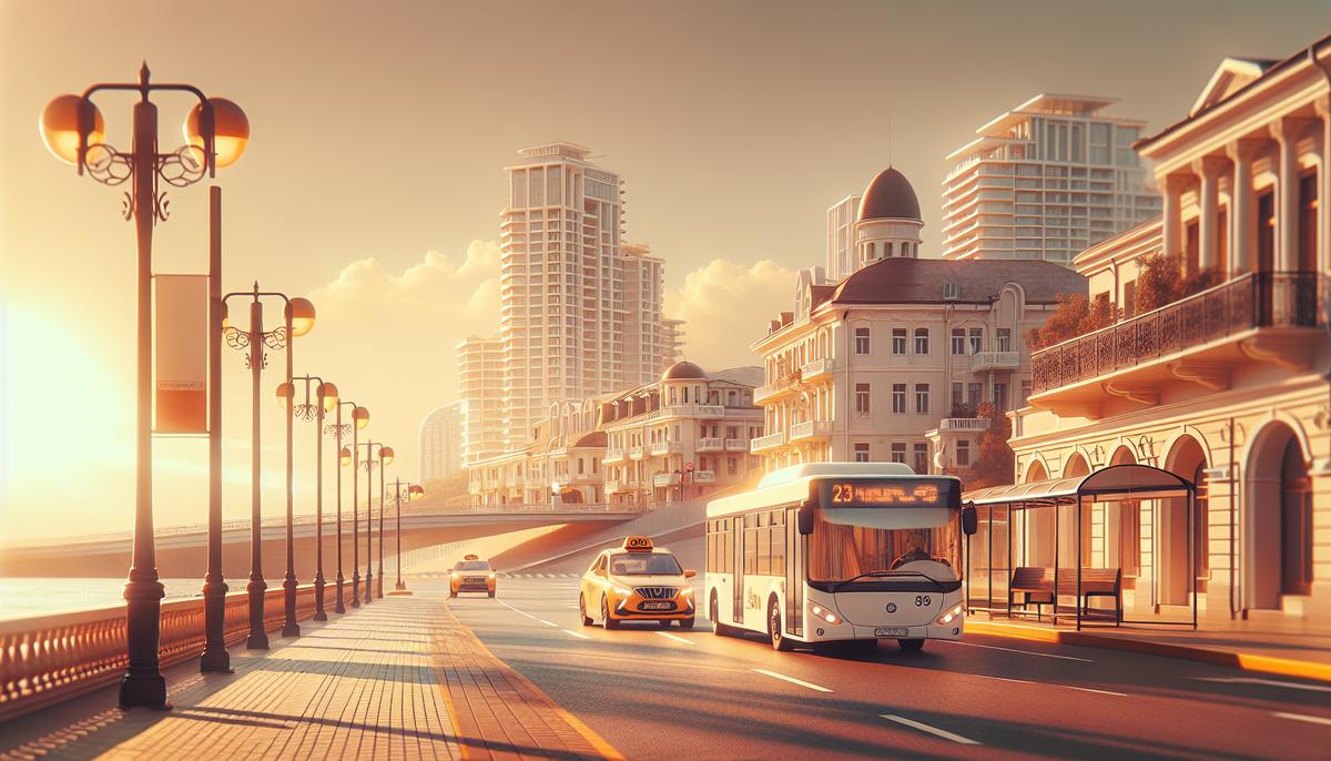 Сколько стоит транспорт в Батуми в 2025 году Автобус и такси у набережной Батуми на фоне современной застройки
