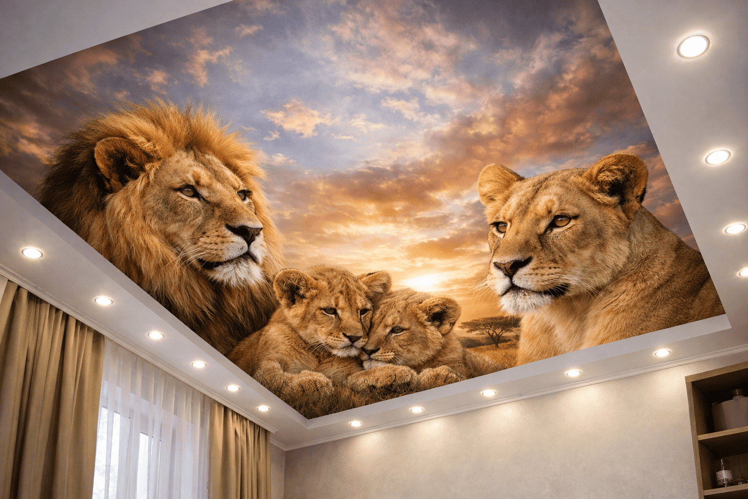 натяжной потолок с точечными светильниками с точечными светильниками