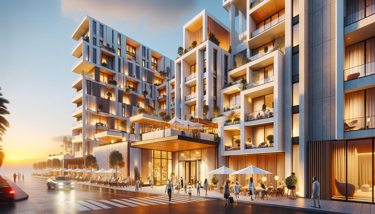 Фасад гостиницы в Батуми у моря на закате