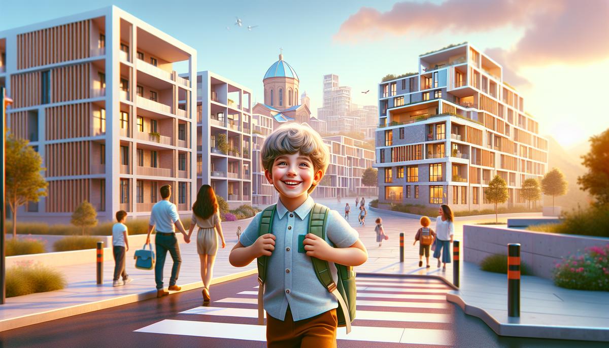 Как отправить ребёнка в школу в Грузии Ребёнок с рюкзаком у входа в школу в Грузии