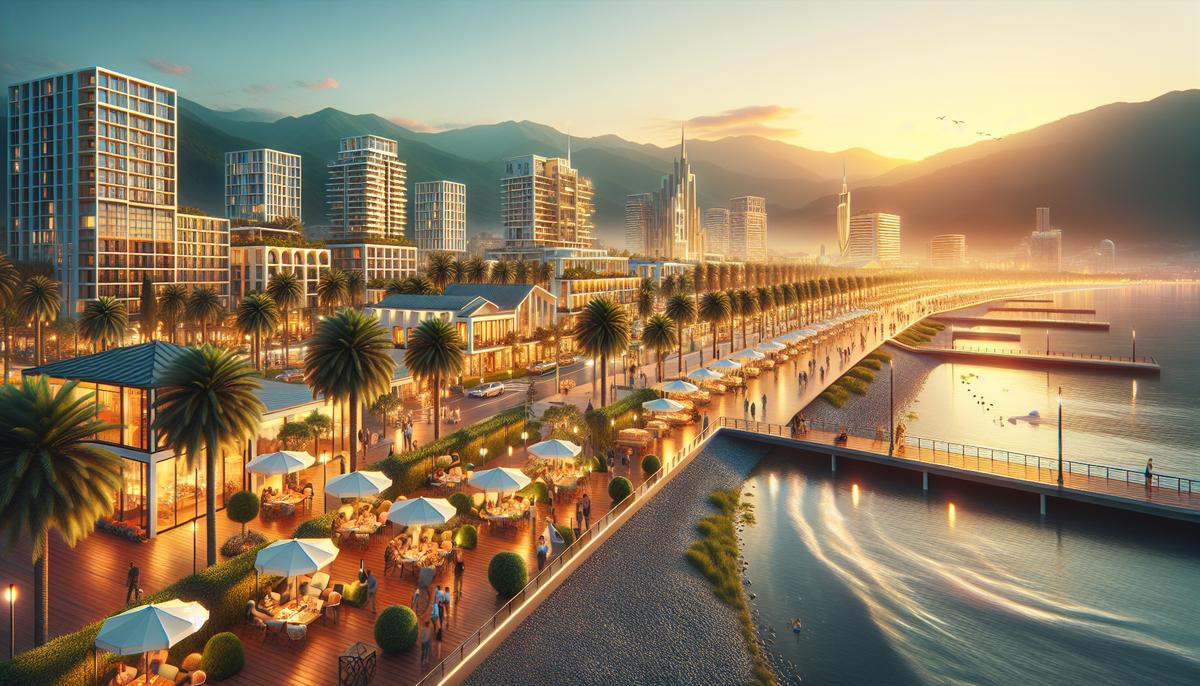 Образ жизни в Батуми: море, горы и комфорт Панорама Батуми с набережной, морем и зелёными холмами на заднем плане