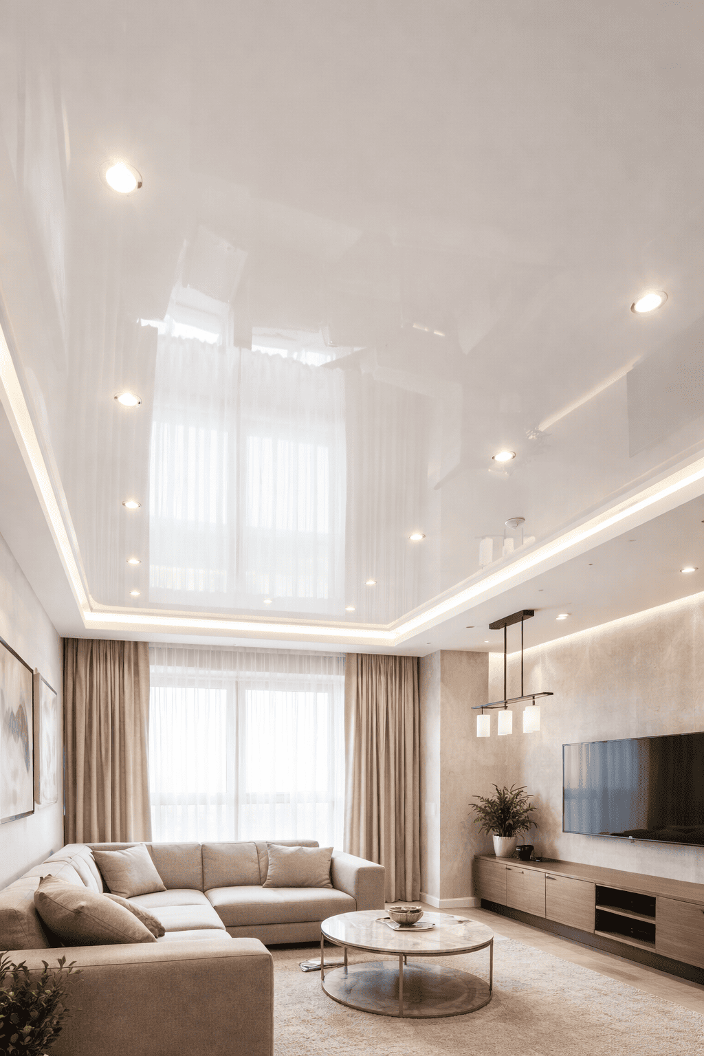 натяжной потолок с точечными светильниками с точечными светильниками