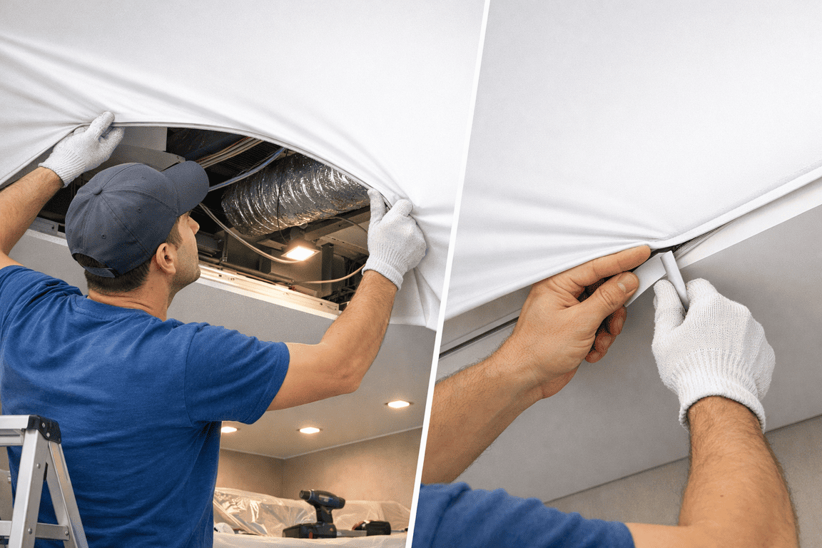 натяжной потолок с точечными светильниками с точечными светильниками