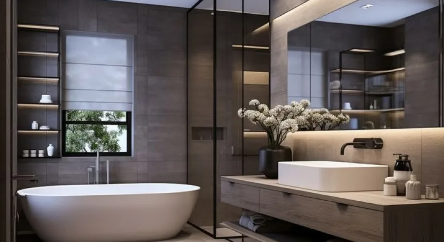 премиальная ванная комната функциональная оформлена в современном стиле