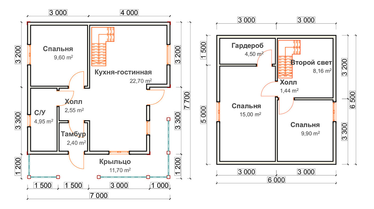 План дома 6 на 8 двухэтажный из бруса