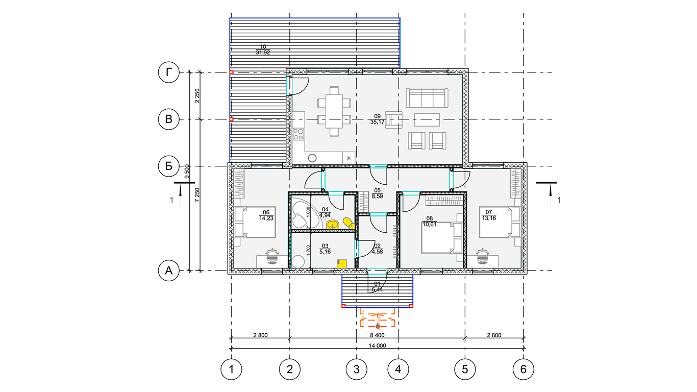 План первого этажа Villingen Rahmenhaus (Каркасный дом Филлинген)