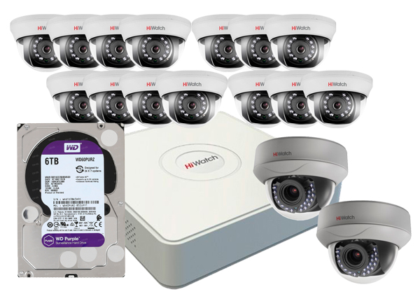 Комплект видеонаблюдения "Большой магазин", 14 камер ds-t201, 2 камеры DS-T207, видеорегистратор DS-H216QA