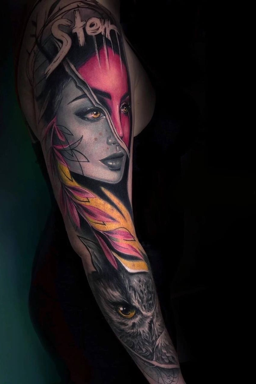 татуировка феникса цветная
