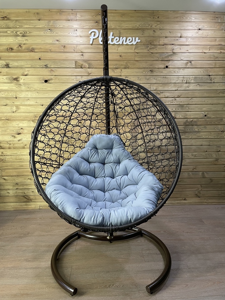 Подвесное кресло ШАР Стандарт цвет коричневый с голубой подушкой