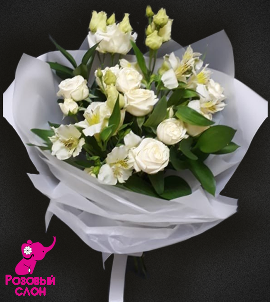 букет цветов - альстромерии, гвоздика, роза, триферн аспарагус