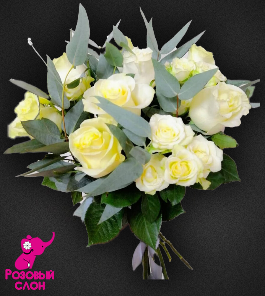 букет цветов - роза эквадор, роза кустовая, эвкалипт